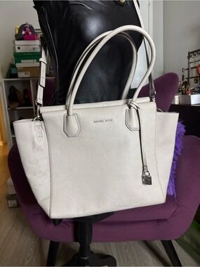Michael Kors Gray Pebbled Leather Saffiano Lining Large Tote + Crossbody